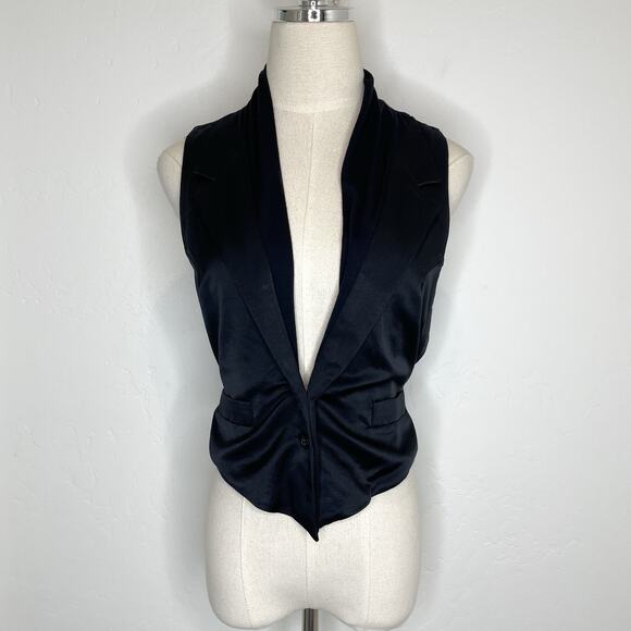 Rozae Nichols Wool Blend Vest Womens XS Black Button Up - Picture 1 of 7